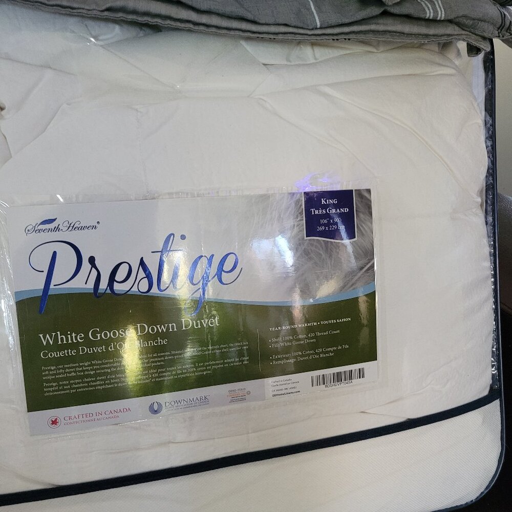 Prestige King size White goose down comforter with stylish grey duvet.